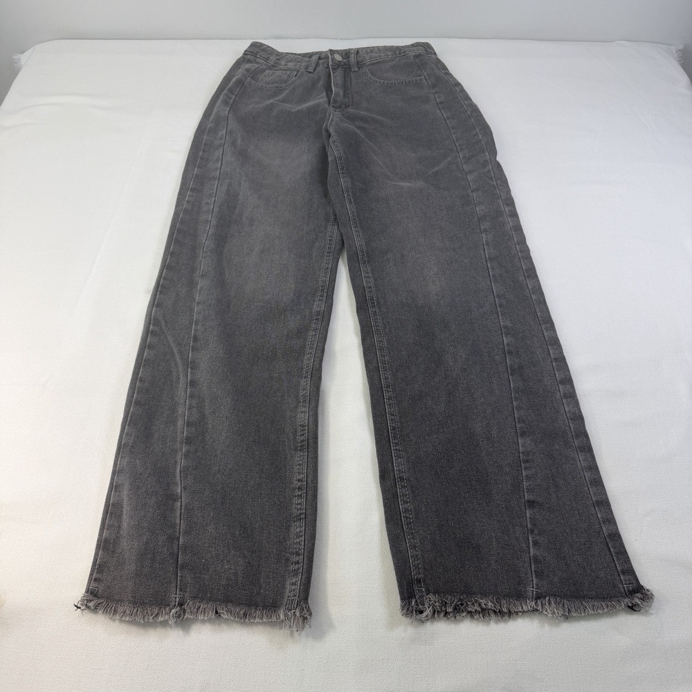 Women's Black Gray Jeans Small 27"‎ Wide Leg Grunge Y2K Boho Country Baggy Beach